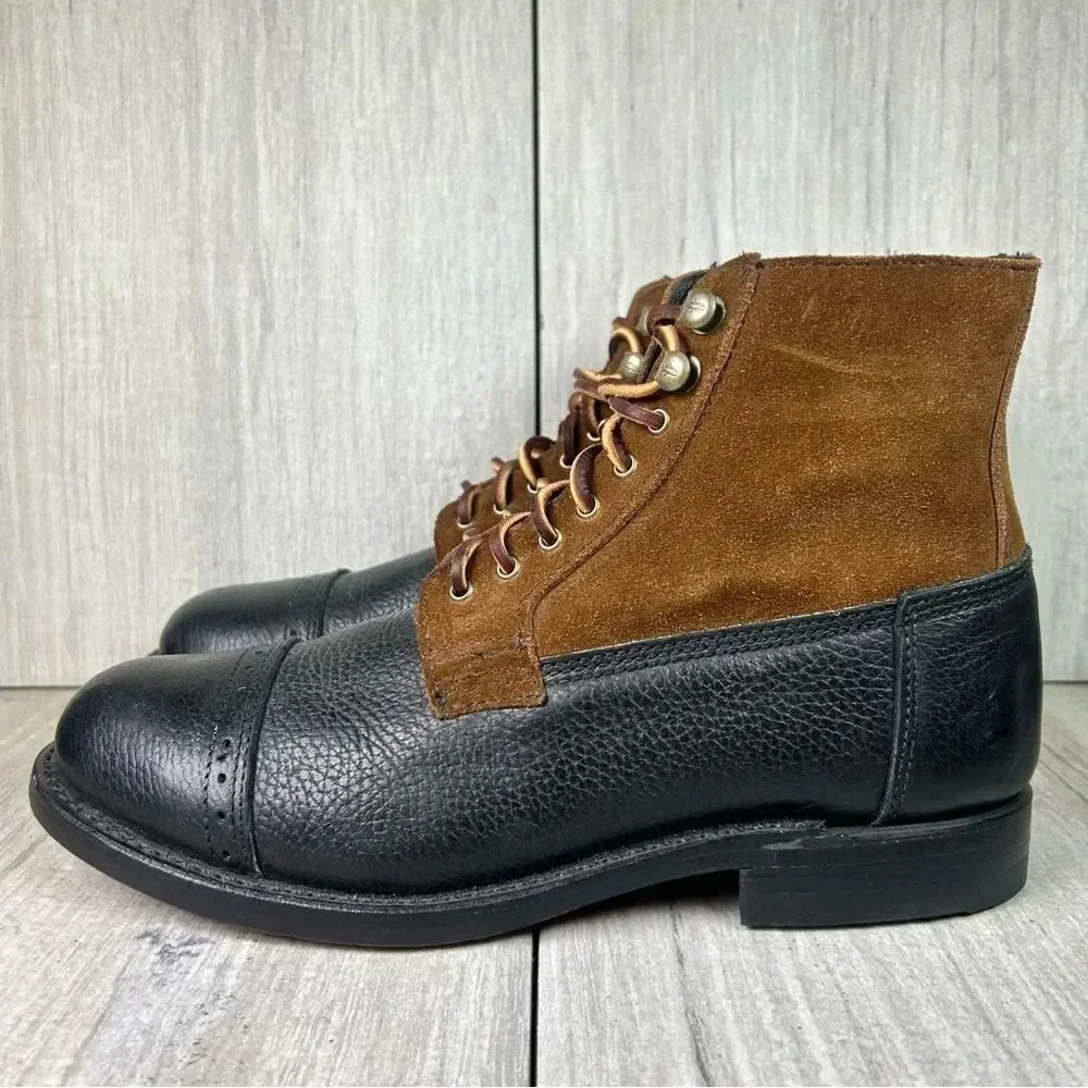 Frye Garrison Boots Lace Up Cap Toe Lace Up Leather Combat Boot‎ Mens Size 8 D